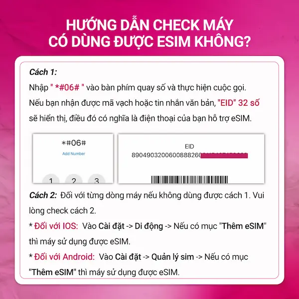 Kiểm tra thiết bị có dùng được esim không