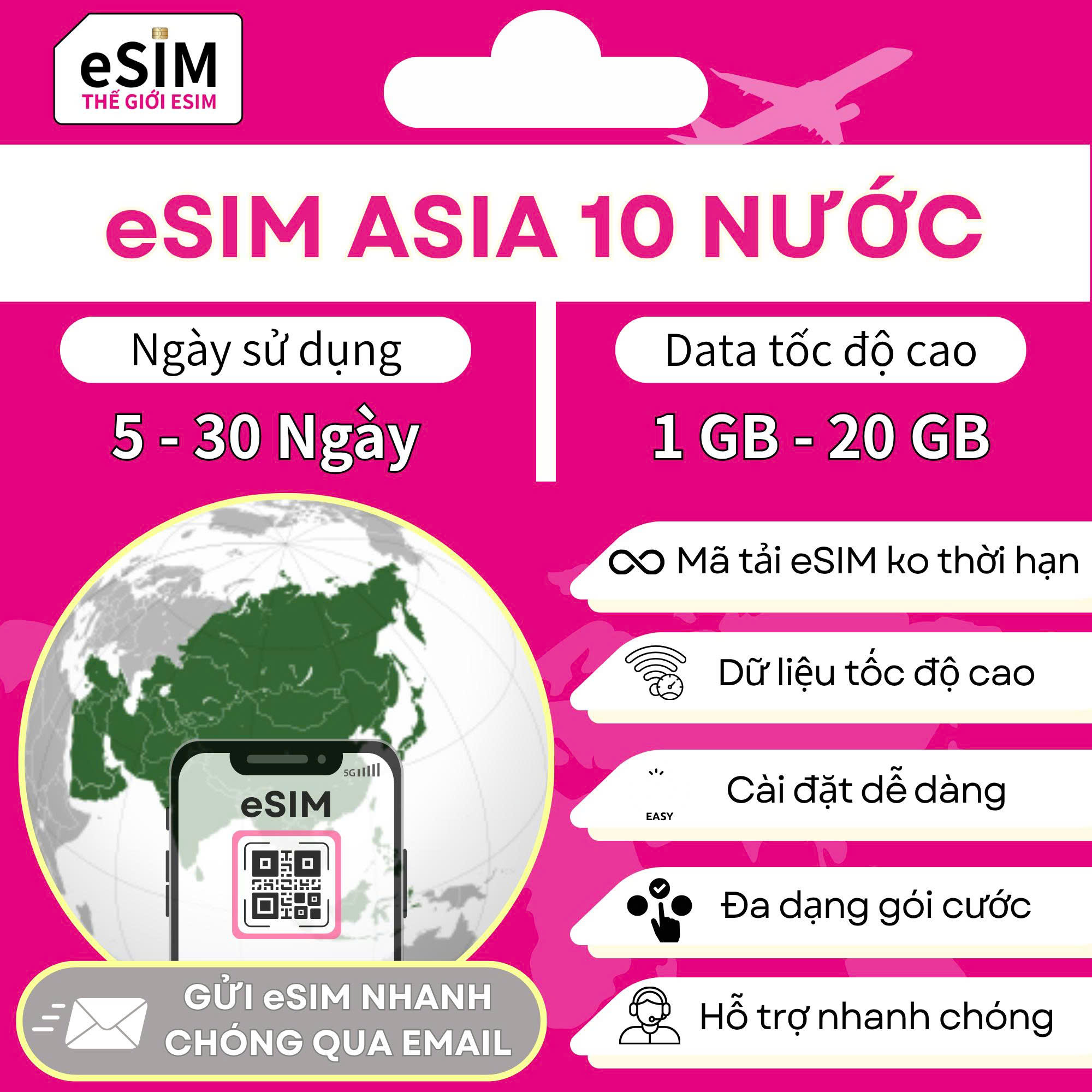 Asia 10 Regions | 5 ngày -30 ngày | 1GB - 20 GB