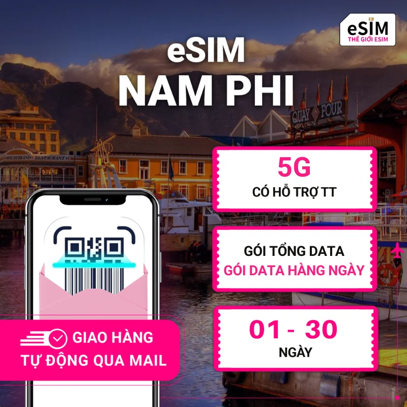 eSIM Nam Phi | Vodacom South Africa/ Telkom SA | 5G | Gói Data hằng ngày/ Tổng Data 500MB - 30GB | 01 - 30 ngày | Mã QR