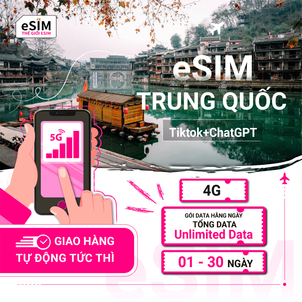 eSIM Trung Quốc (Tiktok+ChatGPT) | CMCC | 4G | Gói Data hằng ngày/ Tổng Data/ Unlimited Data | 01 - 30 ngày | Mã QR