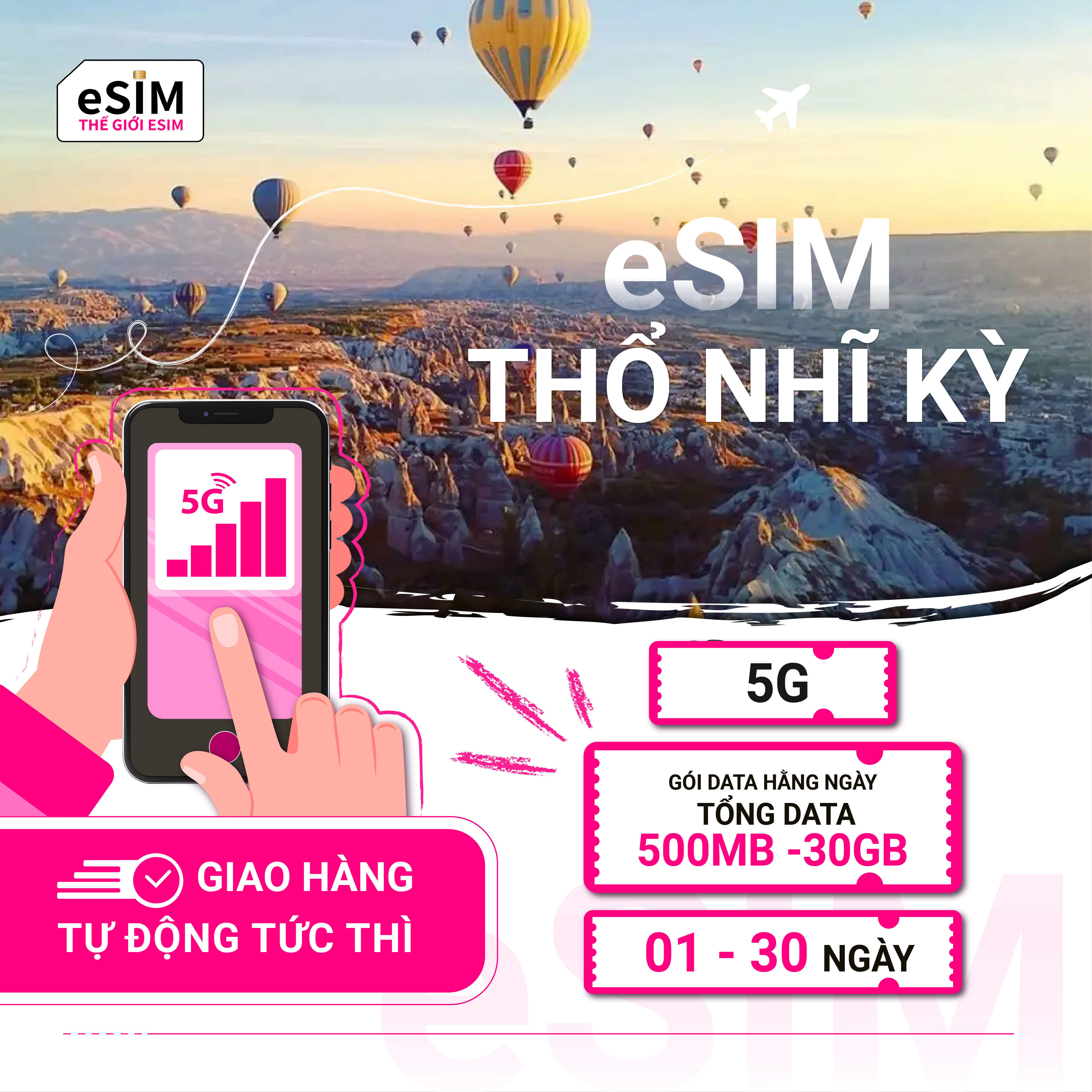 eSIM Thổ Nhĩ Kỳ | Vodafone Turkey | 5G | Gói Data Hằng ngày/ Tổng Data 500MB - 30GB | 01 - 30 ngày | Mã QR