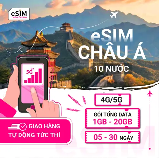 eSIM Châu Á (10 nước) | 4G/5G | Gói Tổng Data 1GB - 20GB | 05 - 30 ngày | Thanh toán theo ngày lịch | Mã QR