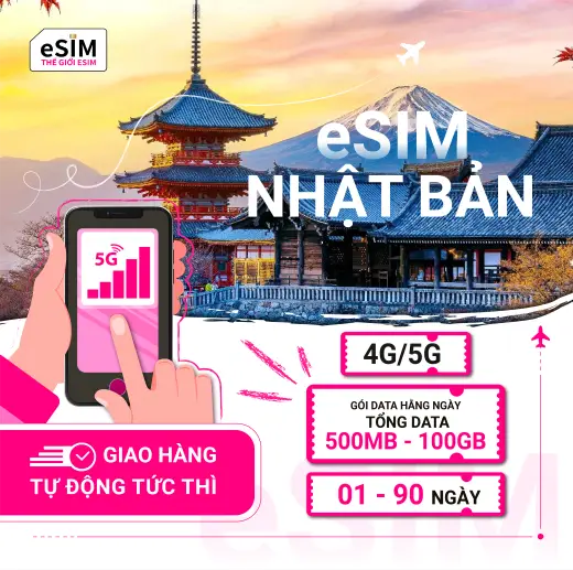 eSIM Nhật Bản | Softbank | 4G/5G | Gói Data hằng ngày/ Tổng Data/ Unlimited Data | 01 - 90 ngày | Thanh toán theo ngày lịch | Mã QR