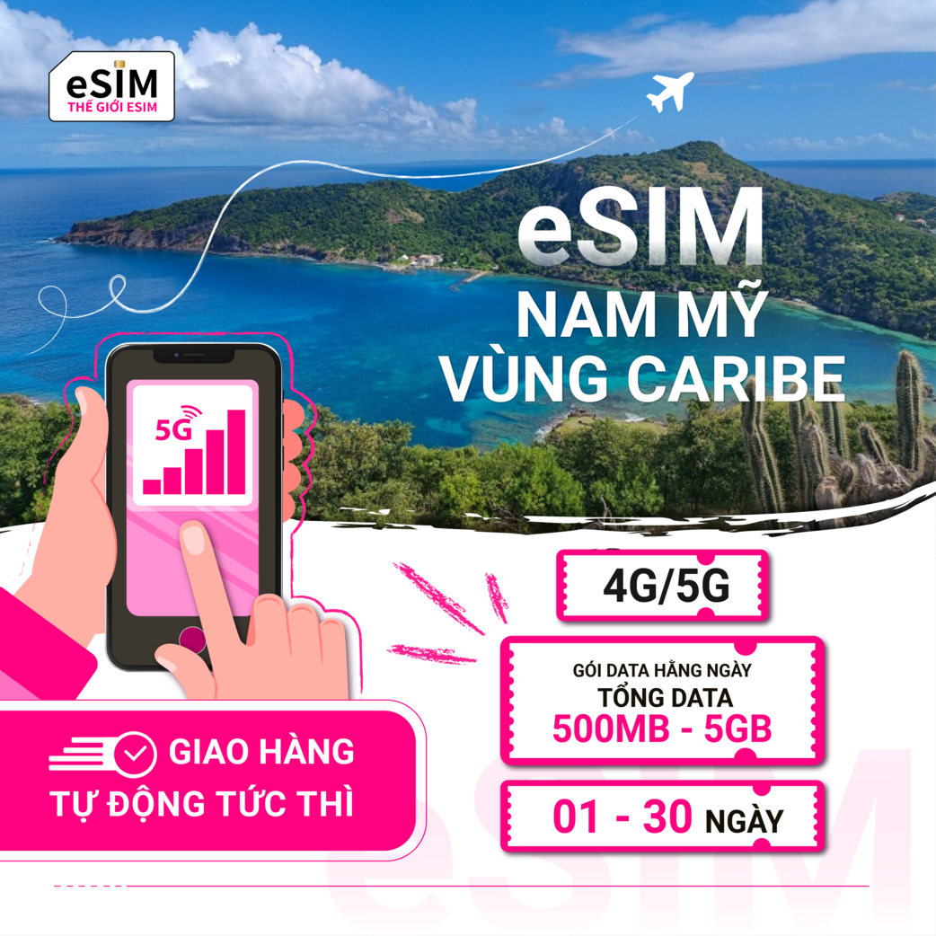 eSIM Nam Mỹ và vùng Caribe | 4G/5G | Gói Data hằng ngày/ Tổng Data 500MB - 5GB | 01 - 30 ngày | Mã QR