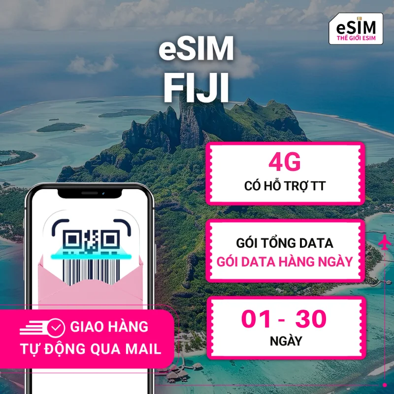 eSIM Fiji | Vodafone | 4G | Gói Data hằng ngày/ Tổng Data 500MB - 30GB | 01 - 30 ngày | Mã QR