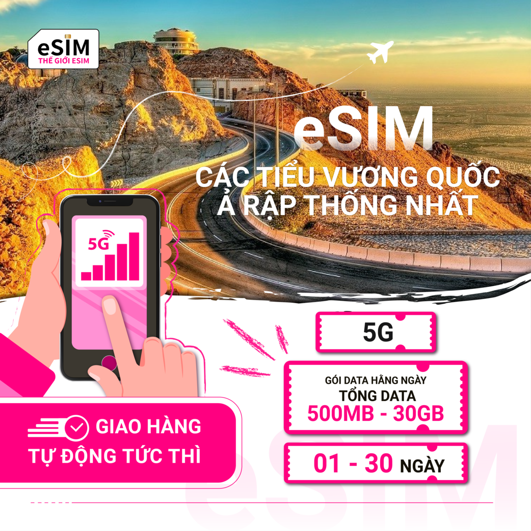 eSIM Các Tiểu vương quốc Ả Rập Thống nhất | DU UAE | 5G | Gói Data hằng ngày/ Tổng Data 500MB - 30GB | 01 - 30 ngày | Mã QR