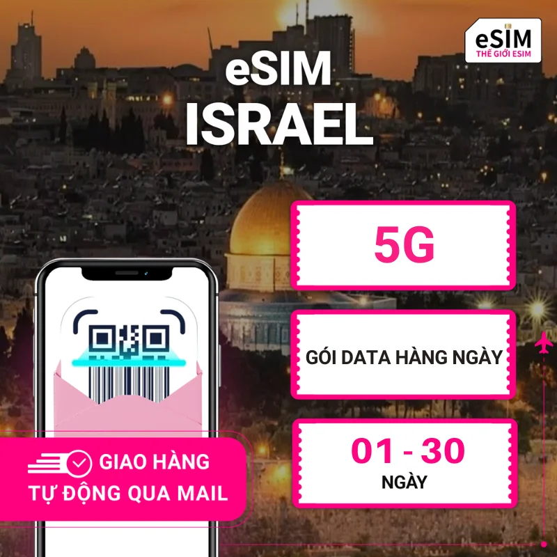 eSIM Israel | Partner/ HOT | 5G | Gói Data hằng ngày 500MB - 3GB | 01 - 30 ngày | Mã QR