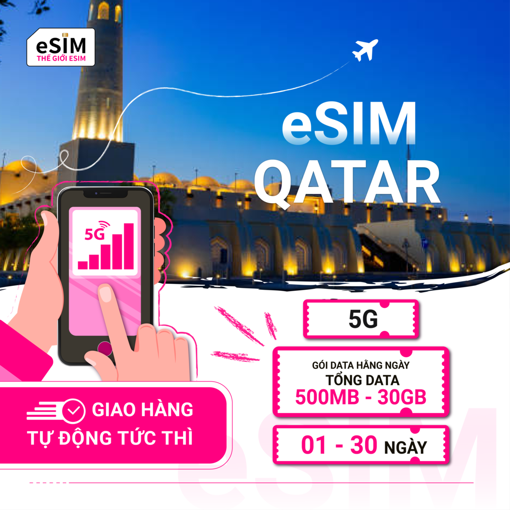 eSIM Qatar | Ooredoo Qatar | 5G | Gói Data hằng ngày/ Tổng Data 500MB - 30GB | 01 - 30 ngày | Mã QR
