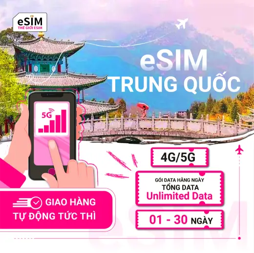 eSIM Trung Quốc | CMCC | 4G/5G | Gói Data hằng ngày/ Tổng Data/ Unlimited Data | 01 - 30 ngày | Thanh toán theo ngày lịch | Mã QR