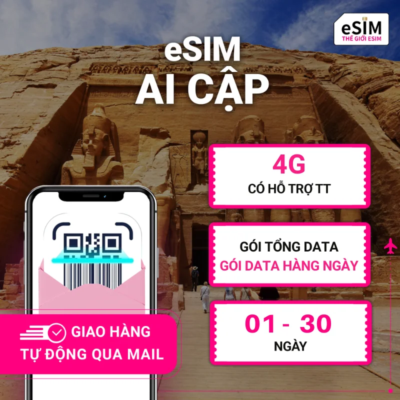 eSIM Ai Cập | Orange Egypt (EMS)/ Etisalat Egypt | 4G | Gói Data hằng ngày/ Tổng Data 500MB - 30GB | 01 - 30 ngày | Mã QR