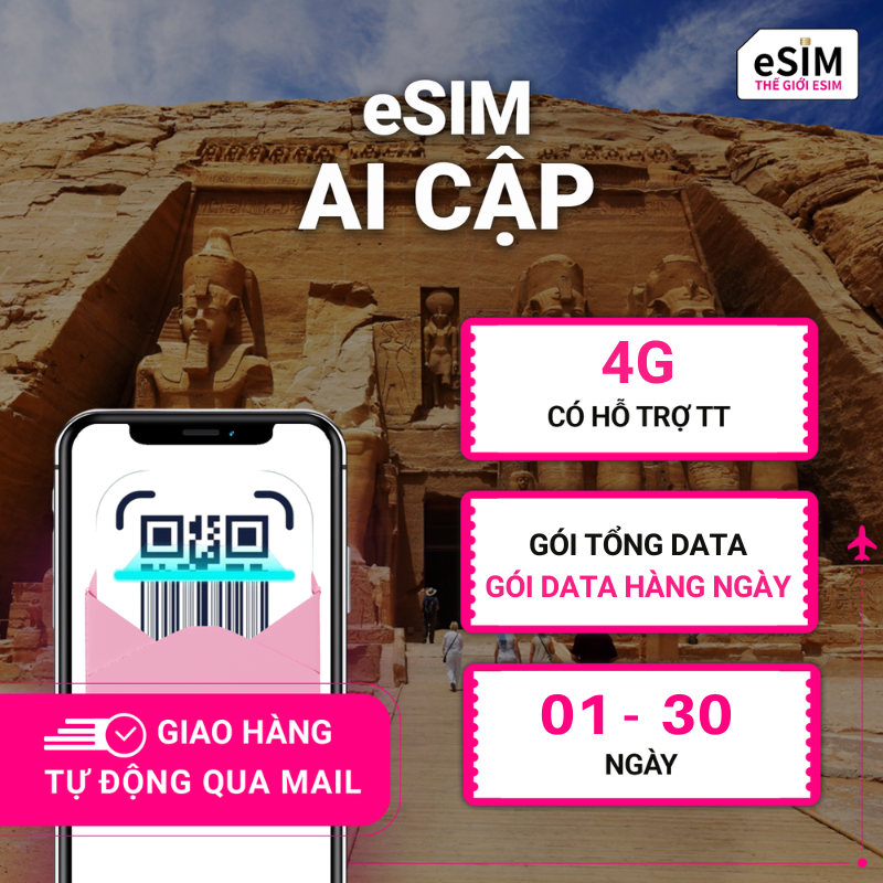 eSIM Ai Cập | Orange Egypt (EMS)/ Etisalat Egypt | 4G | Gói Data hằng ngày/ Tổng Data 500MB - 30GB | 01 - 30 ngày | Mã QR