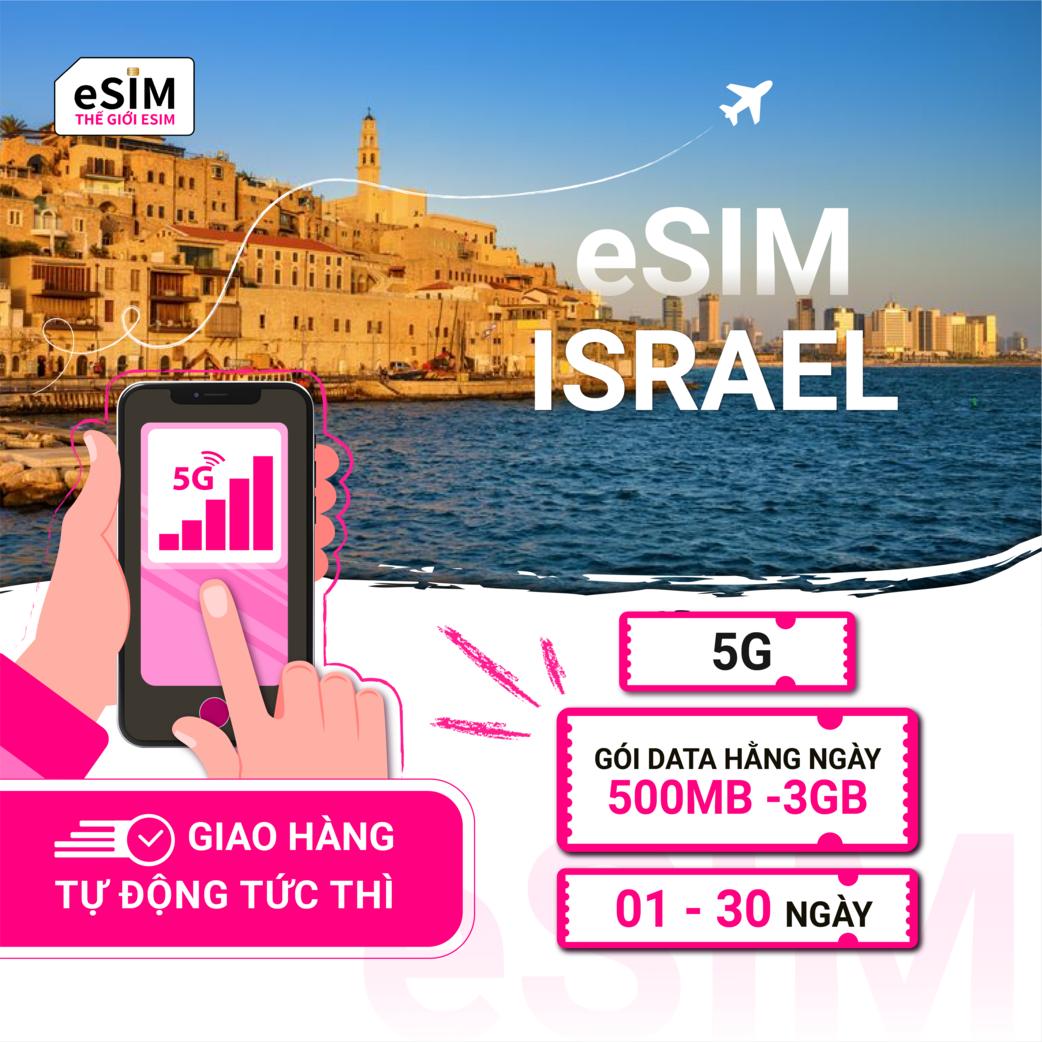 eSIM Israel | Partner/ HOT | 5G | Gói Data hằng ngày 500MB - 3GB | 01 - 30 ngày | Mã QR