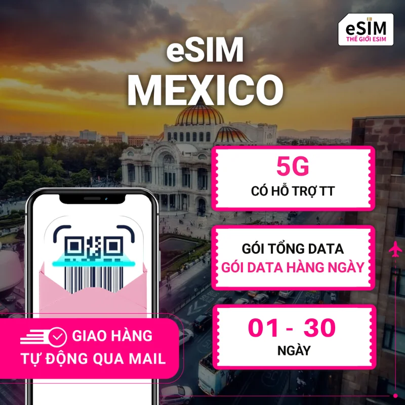 eSIM Mexico | AT&T (Lusacell) | 5G | Gói Data hằng ngày/ Tổng Data 500MB - 30GB  | 01 - 30 ngày | Mã QR