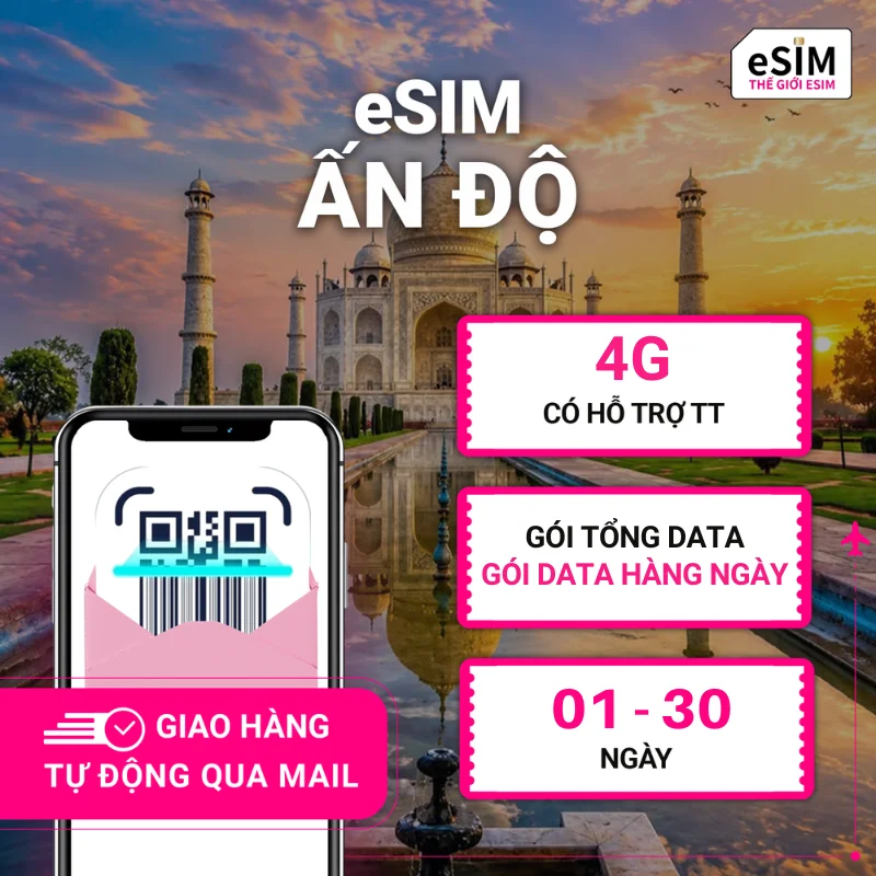 eSIM Ấn Độ | JIO | 4G | Gói Data hằng ngày/ Tổng Data 500MB - 30GB | 01 - 30 ngày | Mã QR