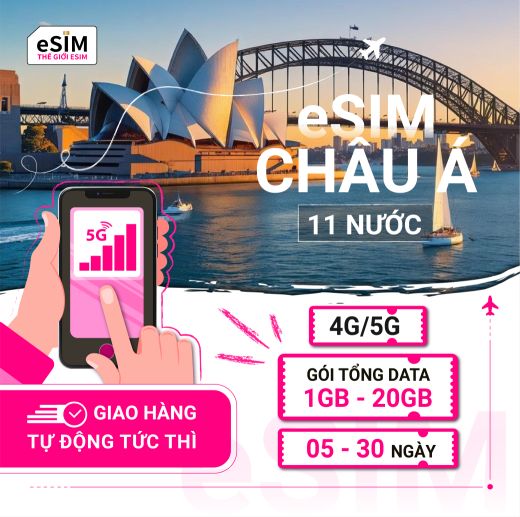 eSIM Châu Á (11 nước) | 4G/5G | Gói Tổng Data 1GB - 20GB | 05 - 30 ngày | Thanh toán theo ngày lịch | Mã QR