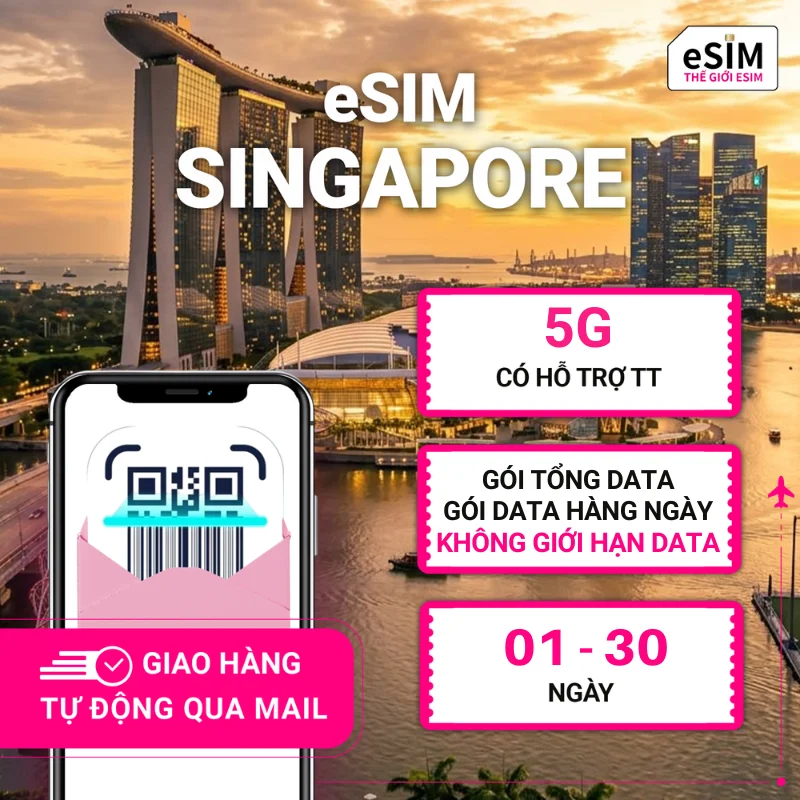 eSIM Singapore | Starhub/M1 | 5G | Gói Data hằng ngày/ Tổng Data 500MB - 20GB | 01 - 30 ngày | Mã QR
