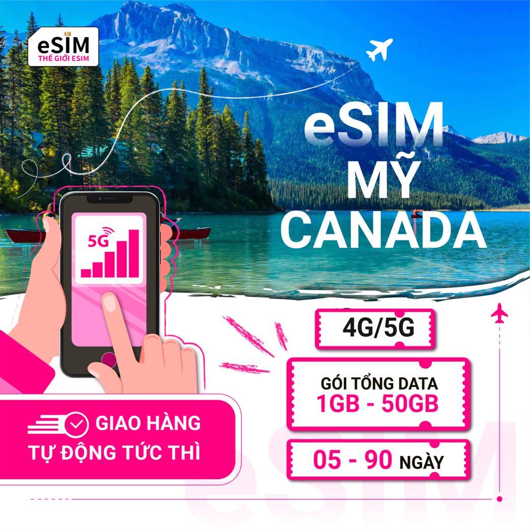 eSIM Mỹ và Canada | AT&T USA/ Telus Canada | 4G/5G | Gói Tổng Data 1GB - 50GB | 05 - 90 ngày | Mã QR