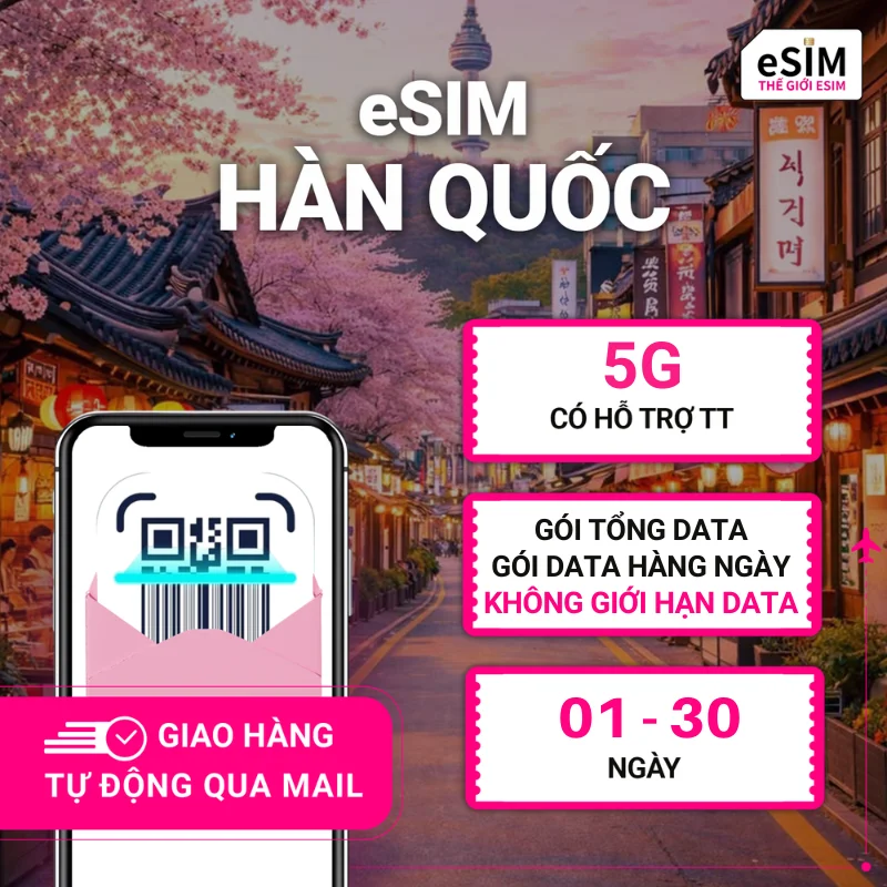 eSIM Hàn Quốc (Singtel) | SKT | 5G | Gói Data hằng ngày/ Tổng Data/ Unlimited Data | 01 - 30 ngày | Mã QR