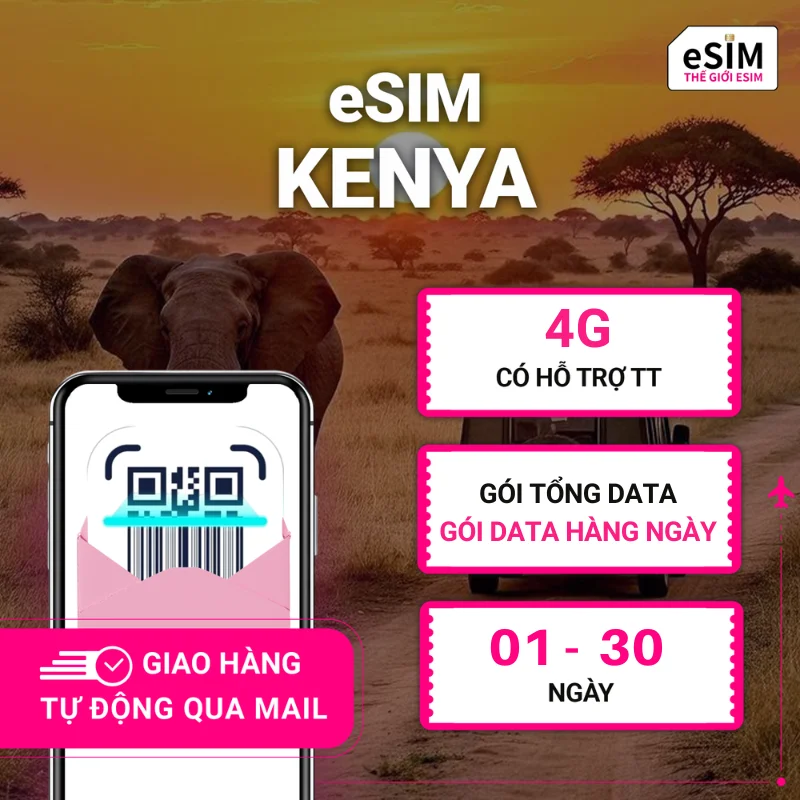 eSIM (AF22) Kenya | Zain/Celtel Kenya | 4G | Gói Data hằng ngày/ Tổng Data 500MB - 30GB | 01 - 30 ngày | Mã QR