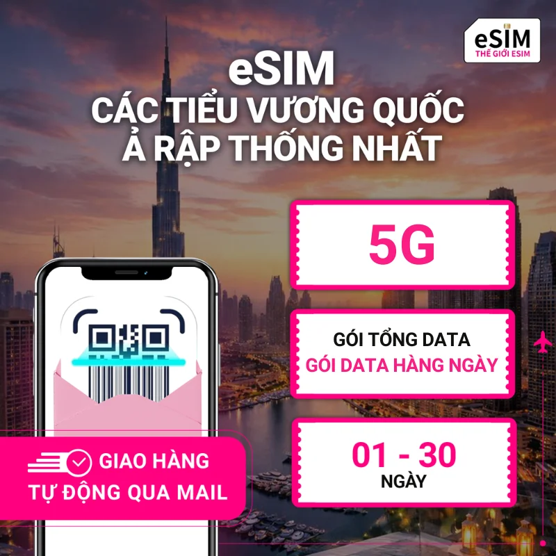 eSIM Các Tiểu vương quốc Ả Rập Thống nhất | DU UAE | 5G | Gói Data hằng ngày/ Tổng Data 500MB - 30GB | 01 - 30 ngày | Mã QR