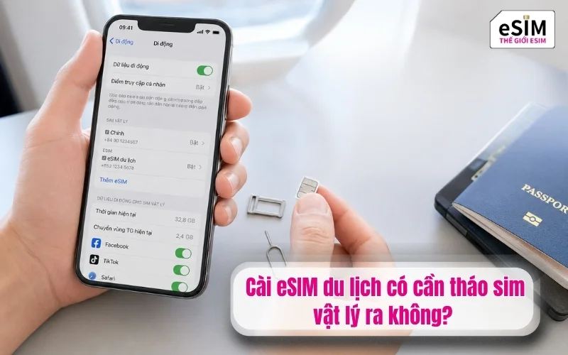 Cài eSIM du lịch có cần tháo sim vật lý ra không?
