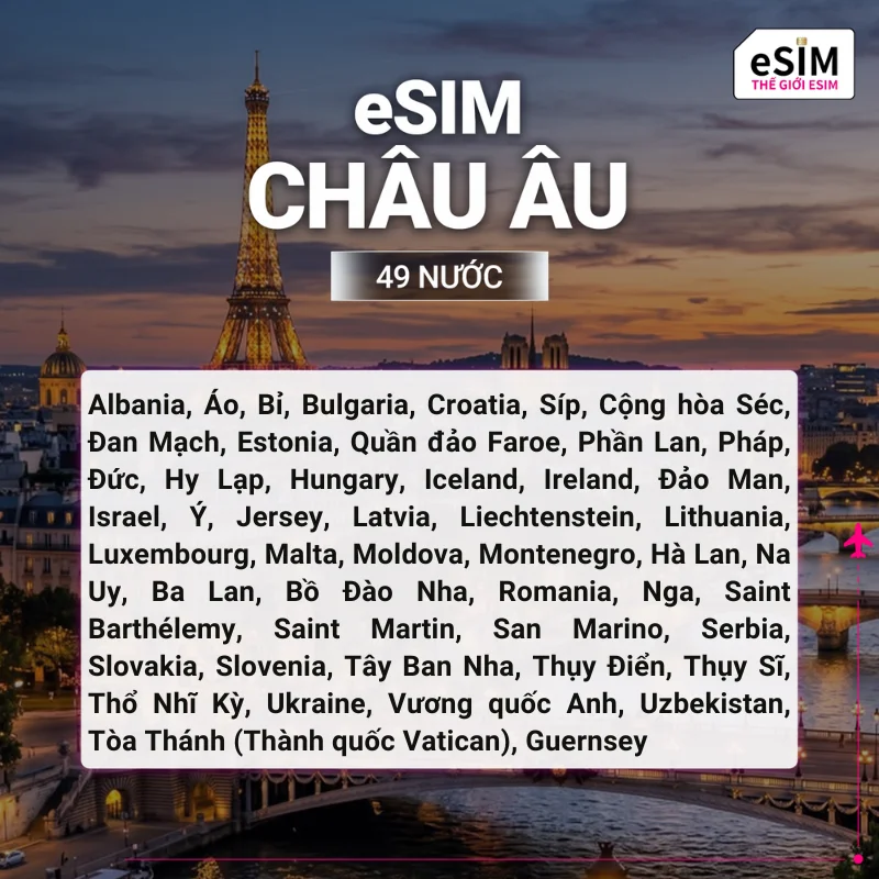 Hình 2 - eSIM eSIM Châu Âu 49 nước | 4G/5G | Gói Data hằng ngày/ Tổng Data 500MB - 30GB | 01 - 30 ngày | Mã QR