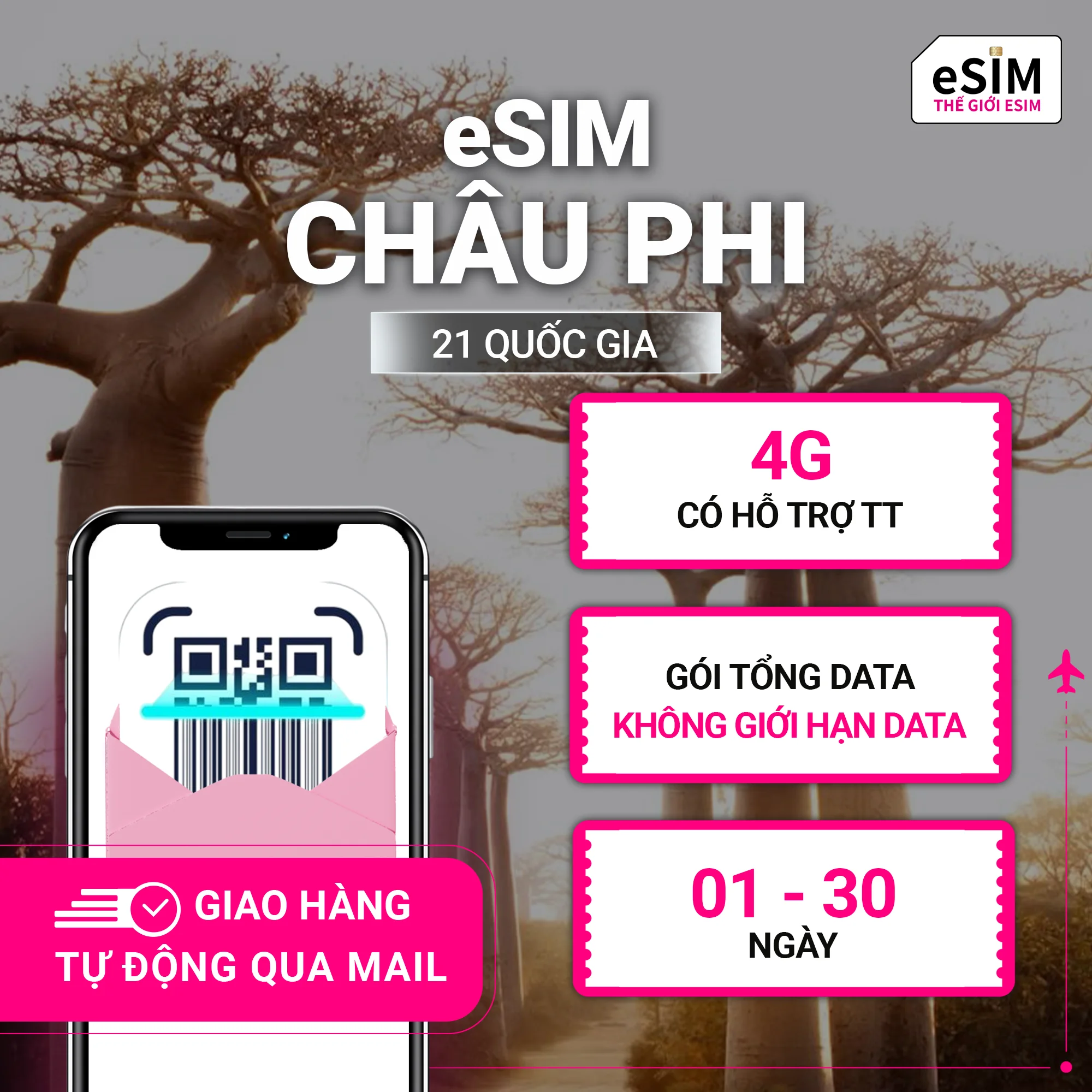 eSIM Du Lịch Châu Phi 21 quốc gia