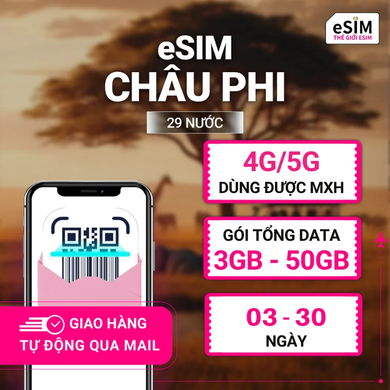 eSIM Du Lich Châu Phi 29 Quốc Gia