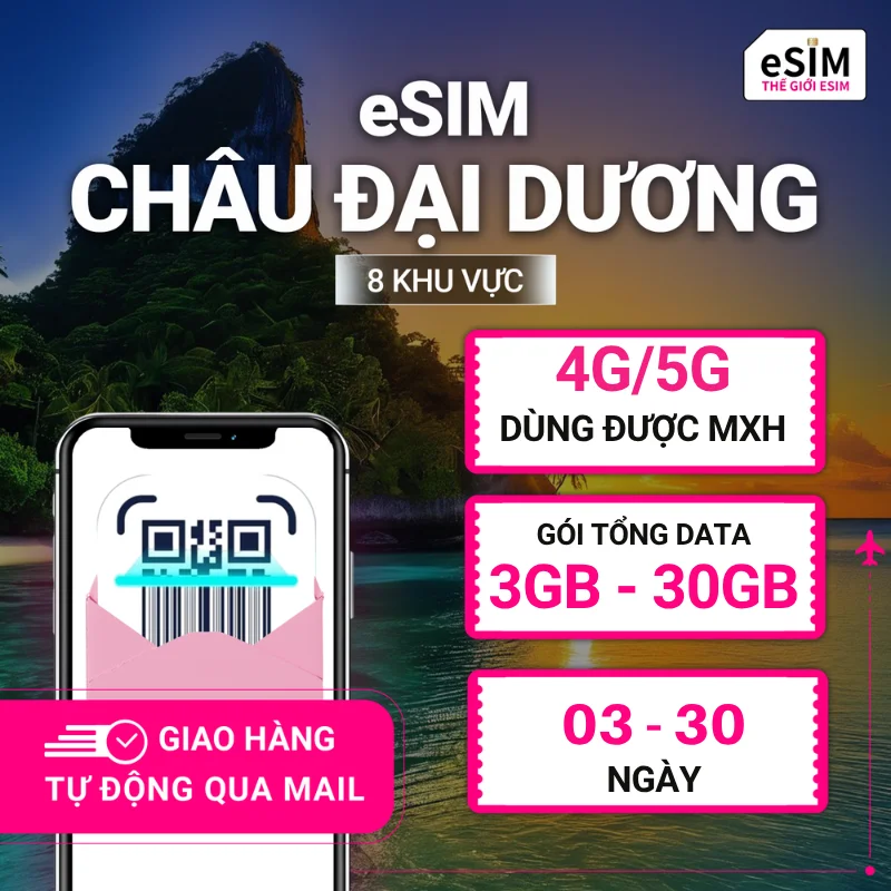 eSIM Du Lịch Châu Đại Dương 8 Nước
