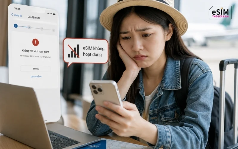 eSIM du lịch không bật được thường do chưa bật Chuyển vùng dữ liệu hoặc sai cấu hình.