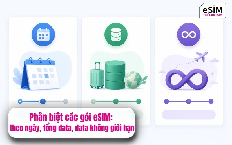 Phân biệt các gói eSIM: theo ngày, tổng data, data không giới hạn