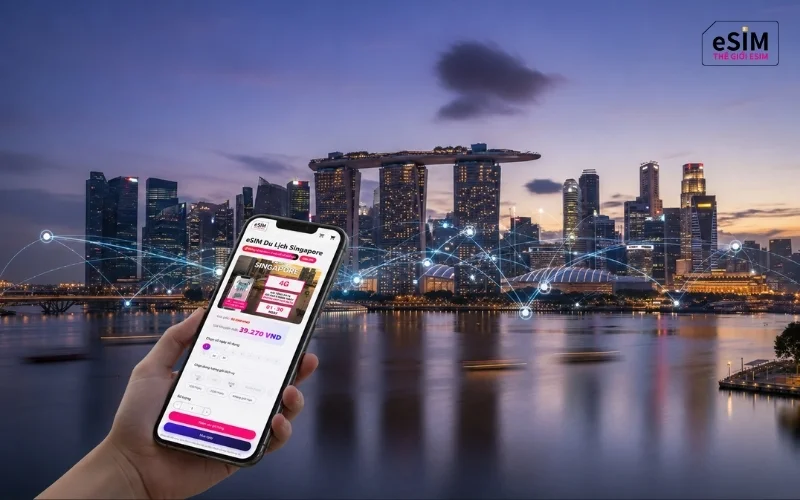 eSIM Singapore l&agrave; d&ograve;ng eSIM data qu&eacute;t m&atilde; QR gi&uacute;p v&agrave;o mạng x&atilde; hội, AI khi đi du lịch